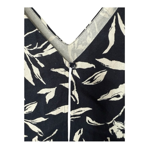 J.O.A Linen Floral Romper Dark Blue White 100% Linen Sleeveless Ruffle Overlay M - Picture 13 of 16